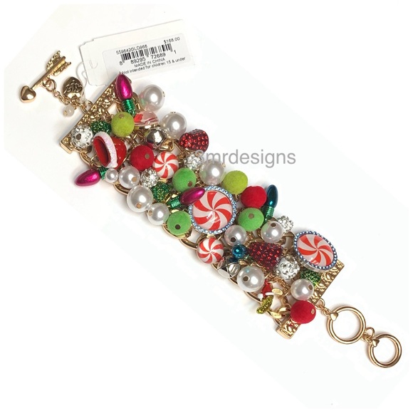 NWT Betsey Johnson 💋CHRISTMAS CANDY Gold Tone Earrings/ Bracelet & Necklace - Picture 12 of 15